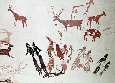 Les danseurs de Coguls, extrait de la Roca dels Moros, analysé par R. Graves comme une représentation préhistorique du culte à la déesse.