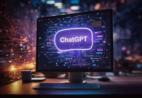 Illustration d'un écran d'ordinateur montrant l'interface d'un générateur de texte par Intelligence artificielle avec ChatGPT